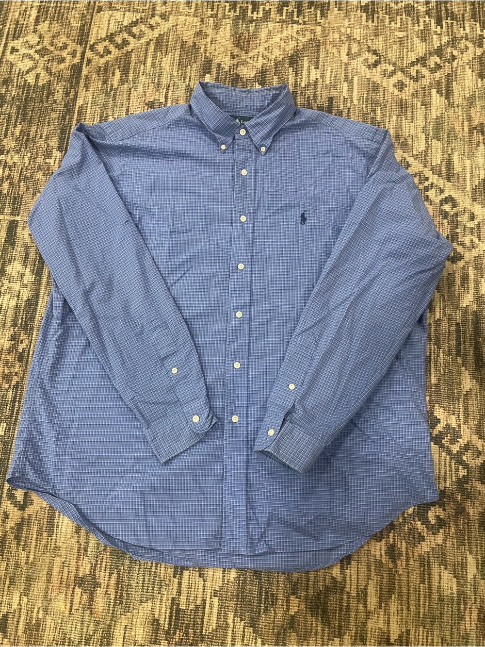 Mens Ralph Lauren Blue Checked Button-Down Cotton Shirt